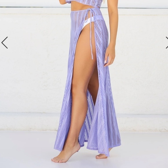 Beach Bunny Hutton Sheer Stripe Wrap Skirt Swim Beach Coverup OS Lavender NWT - Picture 1 of 12